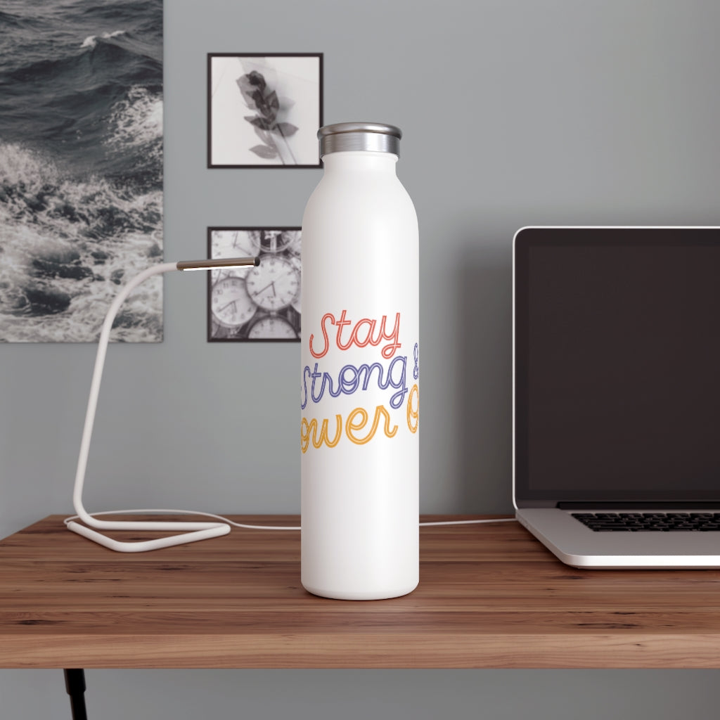 Stay Strong And Power On Drink Bottle Drink Bottle MindsetMerch 20oz White 