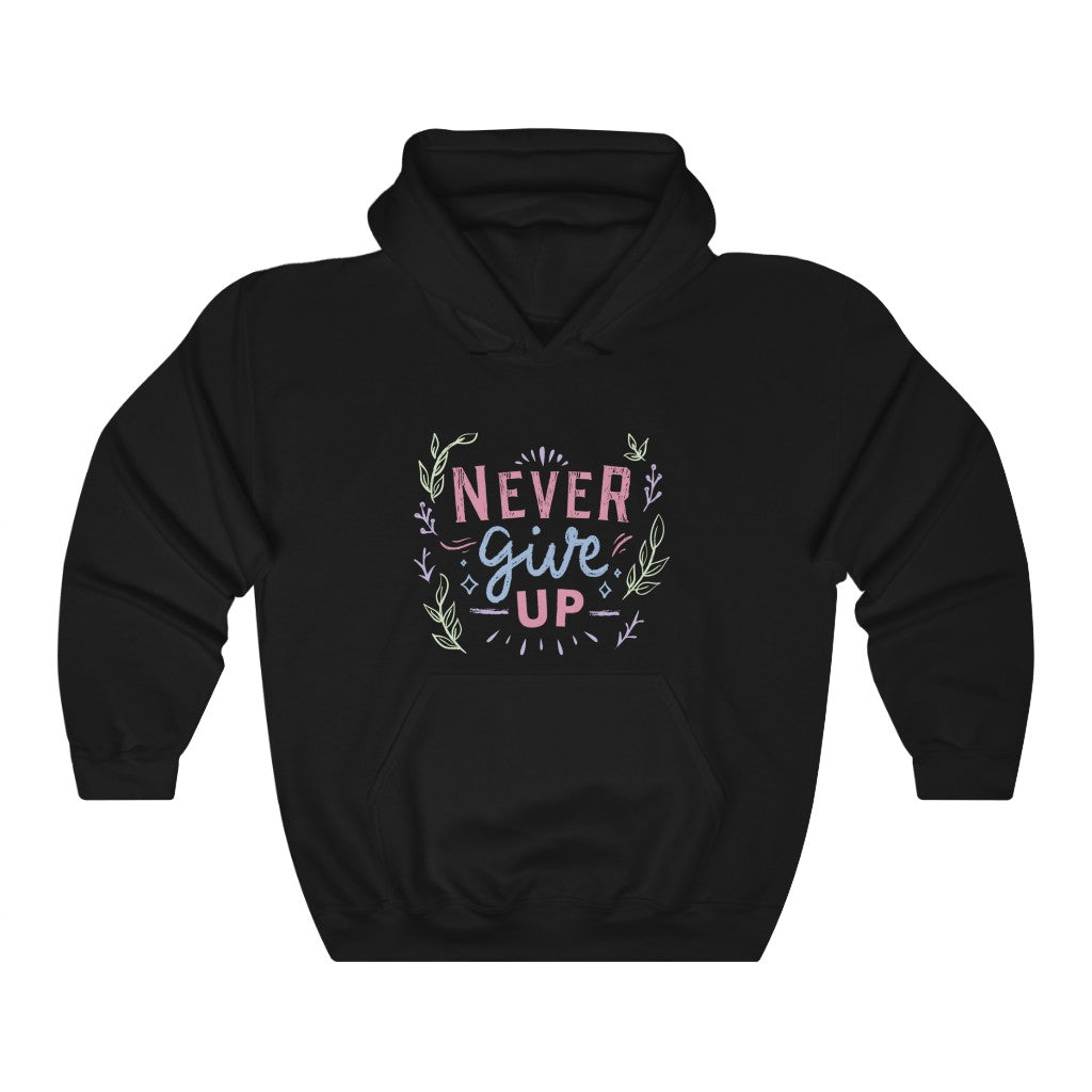 Never Give Up Motivational Hoodie Hoodie MindsetMerch Black L 