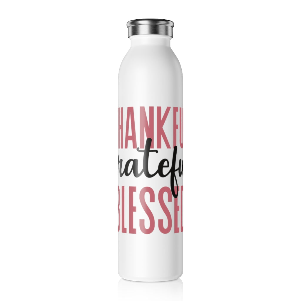 Thankful Grateful Blessed Drink Bottle Drink Bottle MindsetMerch 20oz White 