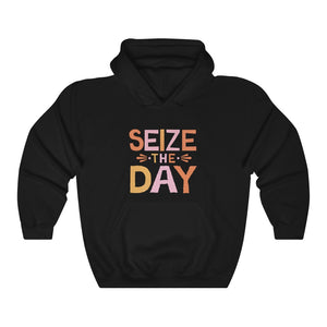 Open image in slideshow, Seize The Day Motivational Hoodie Hoodie MindsetMerch Black L 
